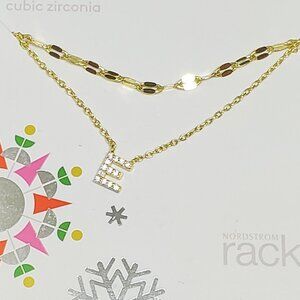NWT Nordstrom Rack Sterling Silver CZ GOLD "E" Initial Double Chain Necklace
